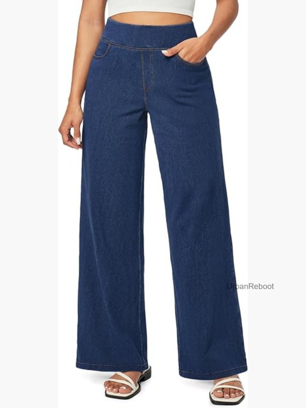 Wide Leg Jeans High Waisted Pull On Baggy Stretchy Casual Denim Pants